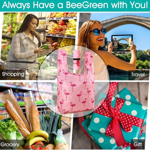 BeeGreen Flamingos w/ Pink Bag Reusable Grocery Bag/Reusable Shopping Bag - Picture 5 of 6